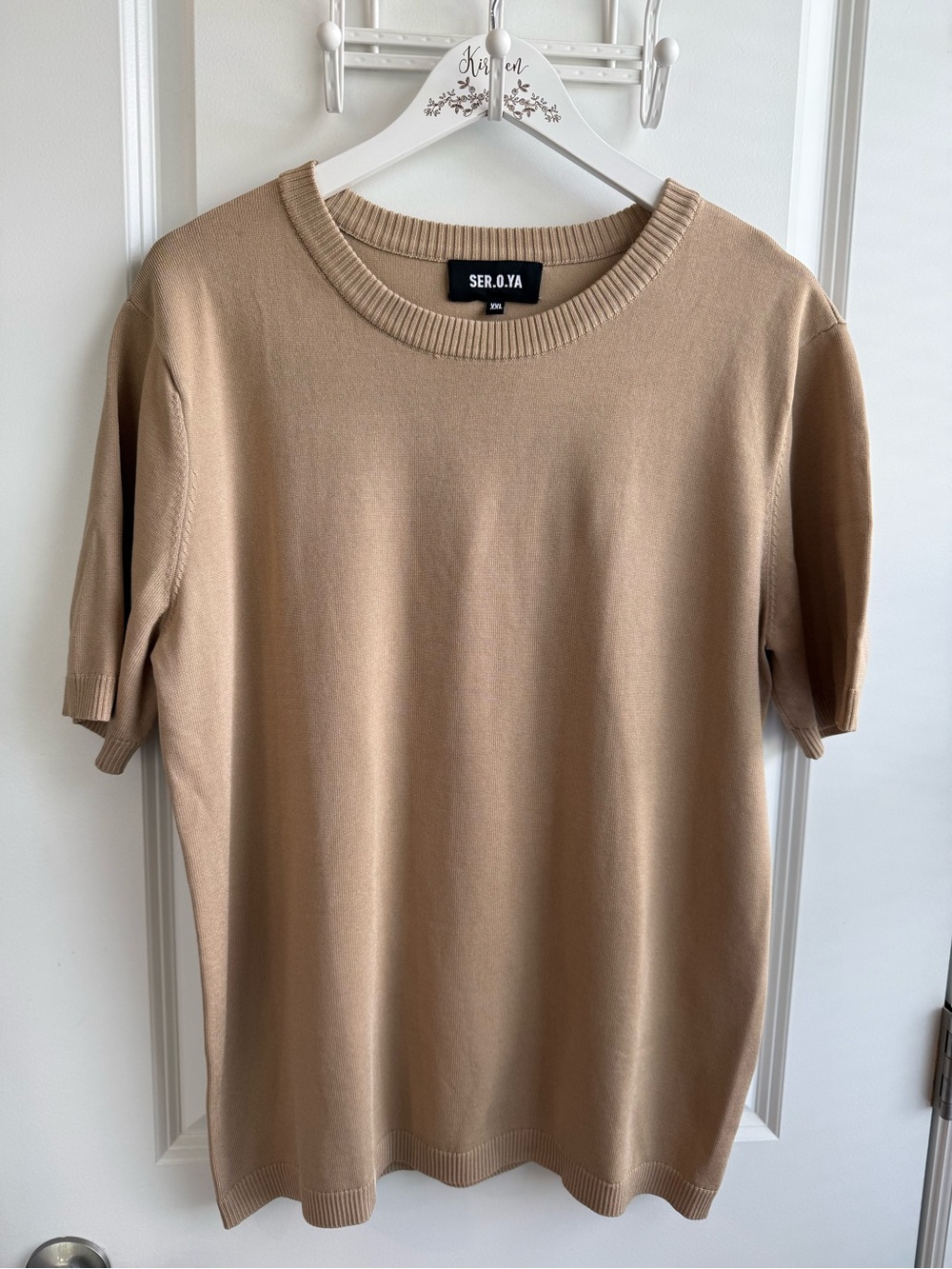 SER.O.YA Seroya Beige Knit Sweater Tee XXL Crewneck Quiet Luxury Minimalist